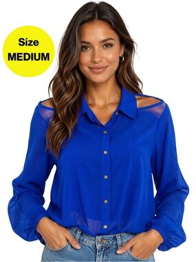 3/for $15 🍒 DIZZY LIZZY Cold-Shoulder Button-Down Blouse (Women’s Size Medium)